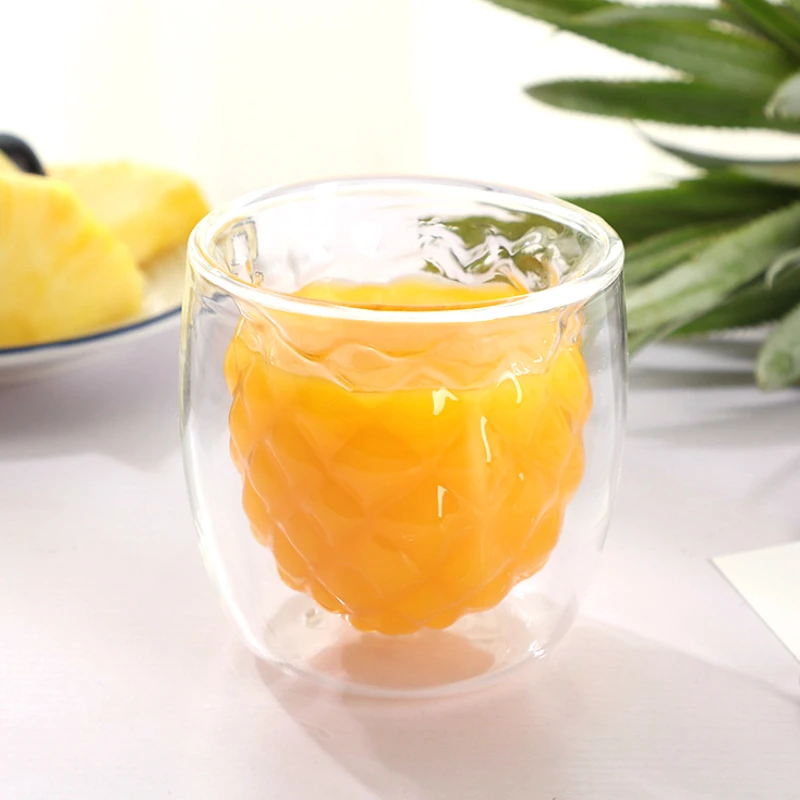250ml Creative Pineapple Double Glass Cup Modern Minimalist High Borosilicate Insulated Wine Glass Whiskey Galss Beer Glass