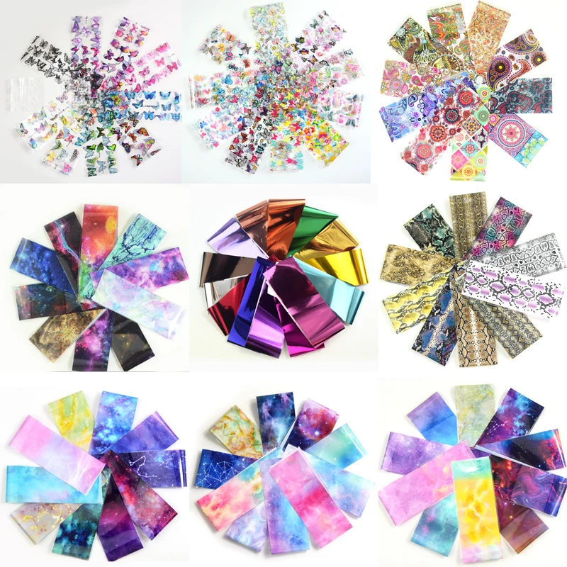 

10pcs/bag 4*50CM Metal Letter Nail Art Stickers Holographic Starry Sky Nail Foil Roll Marble Pasiley Acrylic Decoration Foils