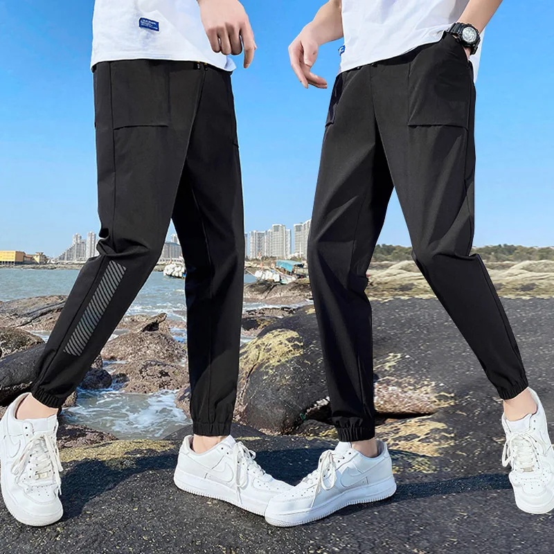 

silk pants pants sports casual pants men's large size tooling feet nine points pants male cross-border air conditioning