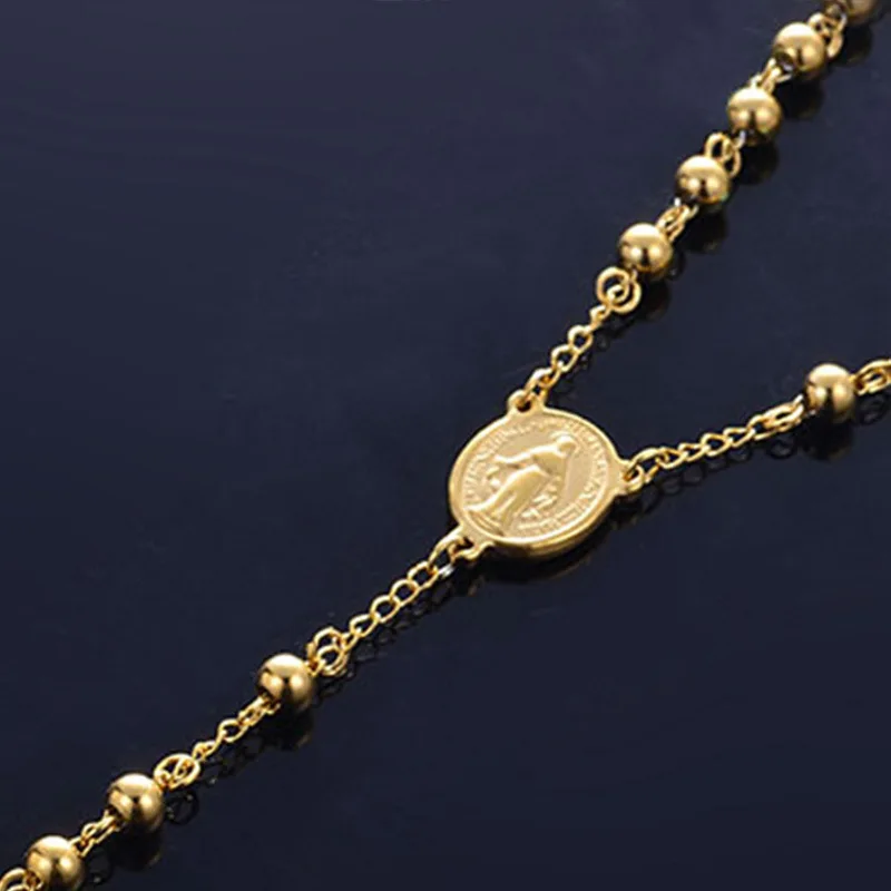 

76.2cm long Stainless steel pendant Titanium steel round bead necklace Gold-plated stainless steel pendant with cross