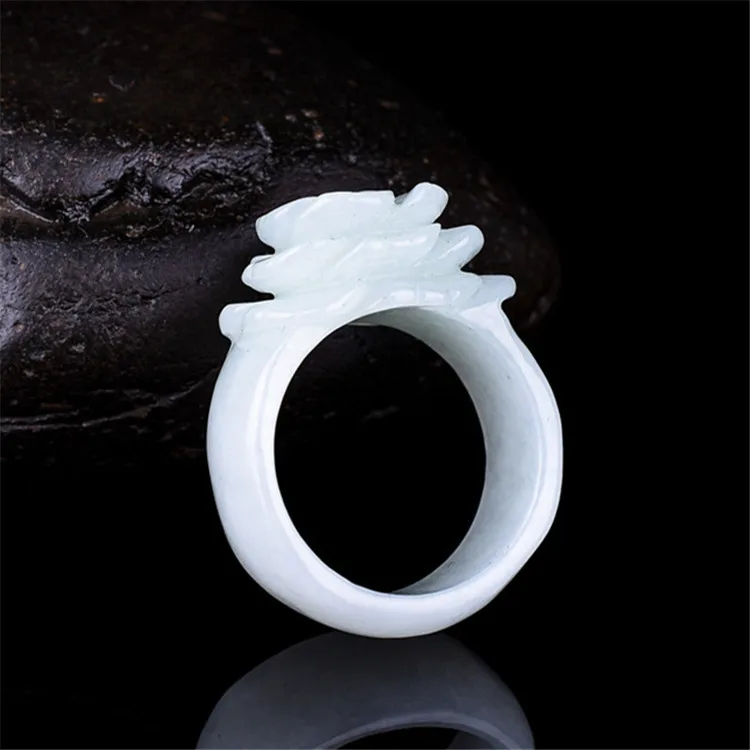 Женское кольцо из натурального белого нефрита с изумрудной розой китайский