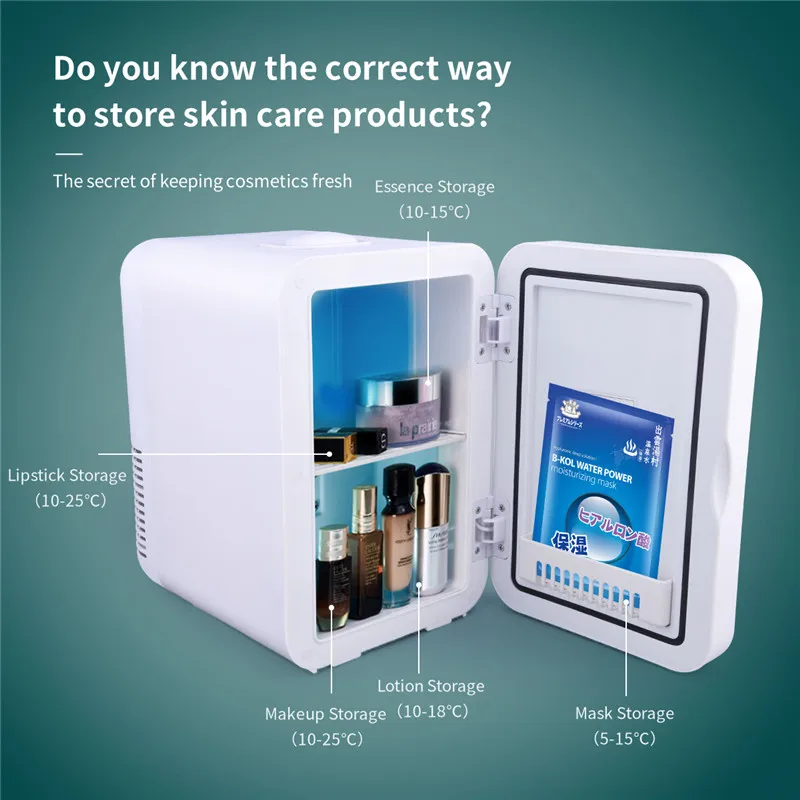 저렴한 4L/6L 화장품 쿨러 냉장고 미니 메이크업 냉장고 페이셜 마스크 스킨 케어 제품 LED 라이트 미러 냉동고 워머 홈 자동차