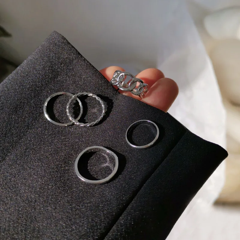 

Retro Geometric 5Pcs/set Punk Rings Set Opening Finger Accessories Knuckle Joint Ring for Women Jewelry
