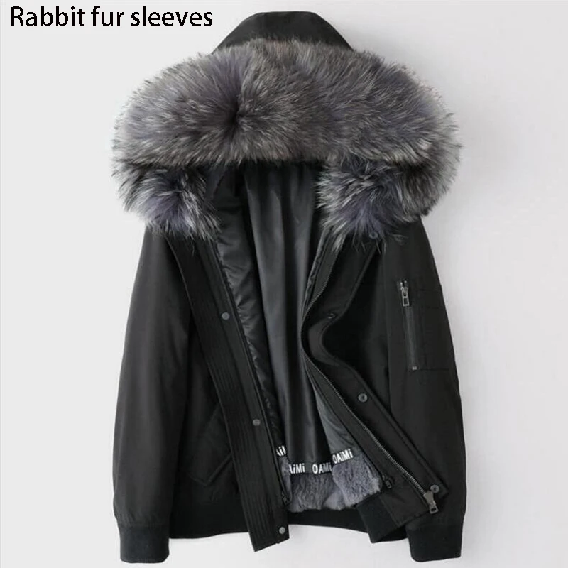 C6 rabbit sleeves Furlove,, парка, зимняя куртка, Мужская парка, пальто с натуральным мехом енота, воротник с капюшоном, мех кролика, парка, теплая, толстая - Цвет: C6 rabbit sleeves