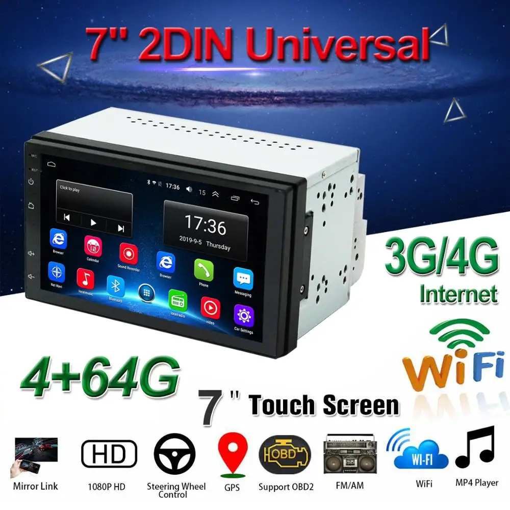 

7” Car DVD Radio Stereo 2Din Android 9.1 Multimedia Player Screen Video GPS WIFI/4G BT OBD2