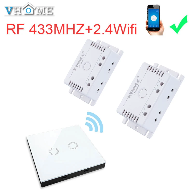 2 gang set VHome сенсорный пульт дистанционного управления, беспроводной 2,4g wifi+ RF 433MHz релейный приемник источник питания 90 v-250 v 10A Smart Life APP - Цвет: 2 gang set