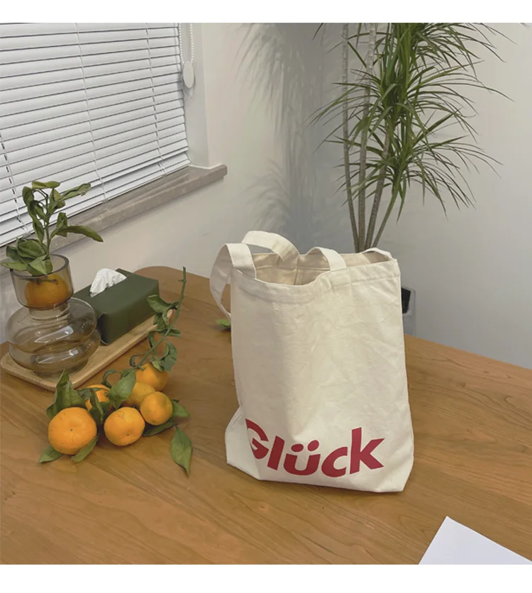 

German Glück Lucky Canvas Bag Shoulder Shopper Bag Cotton Cloth Tote Bag Foldable Large Shopping Bag For Women Ladies Handbag