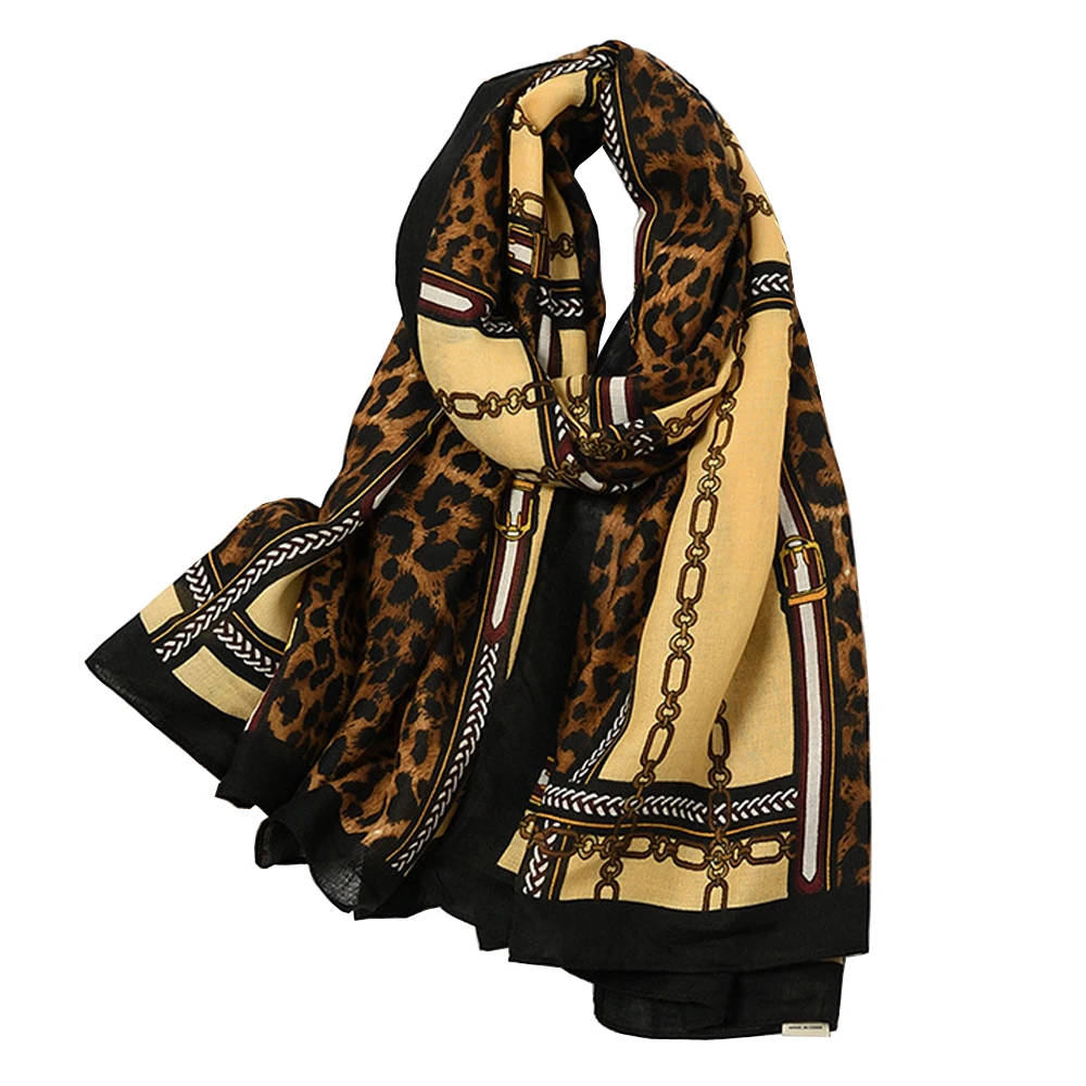 

Large Leopard Print Women Scarf Spring Cotton-Linen Hijab Luxury Star Plaid Shawl Wraps Bandanas Foulard Femme Pashmina Sjaals