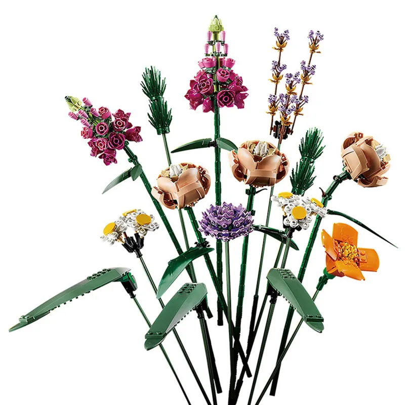 В наличии MOC Романтический букет цветов розы строительные блоки совместимы с 10280
