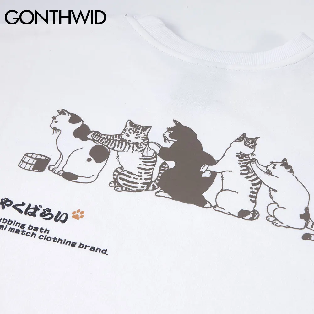 

GONTHWID Japanese Style Rub Back Cats Print Pullover Sweatshirts Hoodies 2020 Mens Harajuku Casual Streetwear Hoodie Male Tops