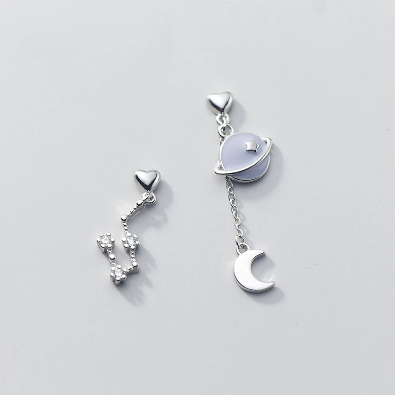 

S925 Sterling SilverColor Trendy Asymmetric Planet Constellation Stud Earrings For Women Lady Daughter Jewelry Gift