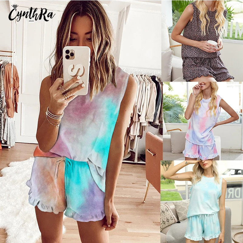 CYNTHRA Sleepwear Women Sleeveless Sexy Nightwear Printed Nightclothes Breathable Lingerie Female Pajamas For Homewear | Женская одежда