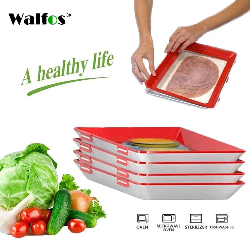 Walfos Creative Food Preservation Tray Stackable Food Fresh Tray Magic Elastic Fresh Tray Reusable Food Storage Container