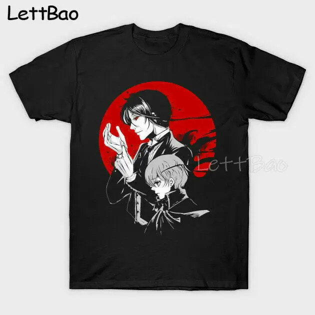 Black Butler Sebastian And Ciel Boy Love Story Anime T-shirts Gothic Design O-Neck Men's Short-Sleeve Tee Vintage Print T Shirt