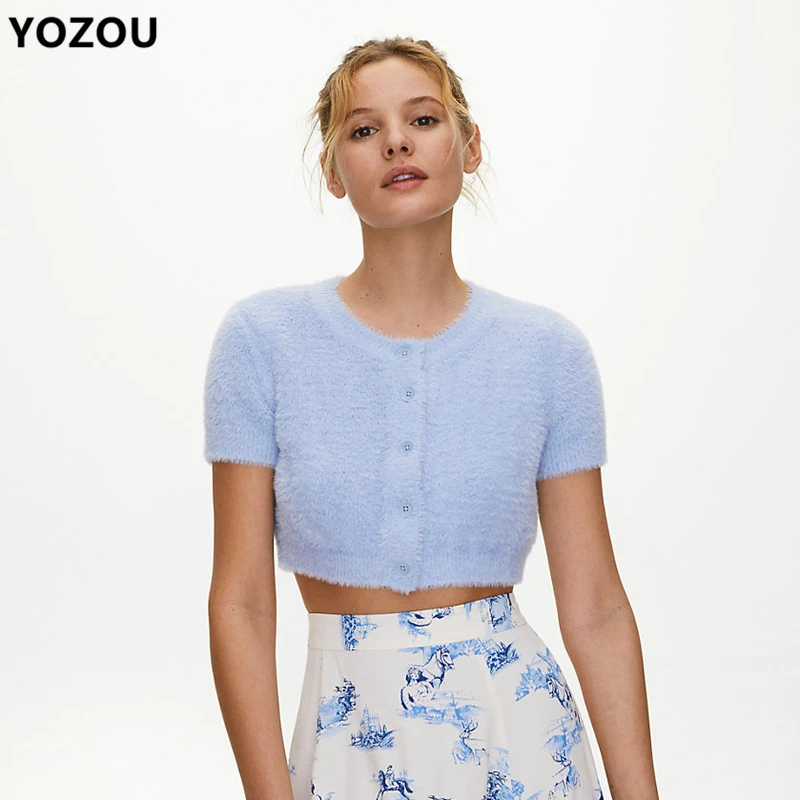 Винтажный популярный Пушистый кардиган в стиле Харадзюку ярких цветов короткий