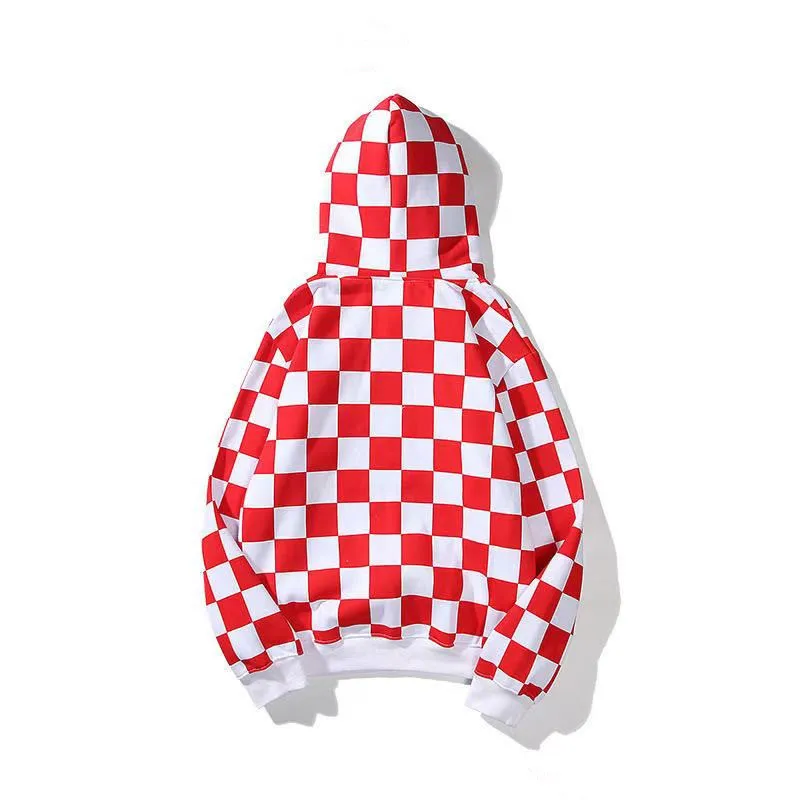 

Harajuku 20SS Spring and Autumn New Fashion Men's and Women Street Hoodie Black and White Plaid Hip Hop Couple Hoodie OW