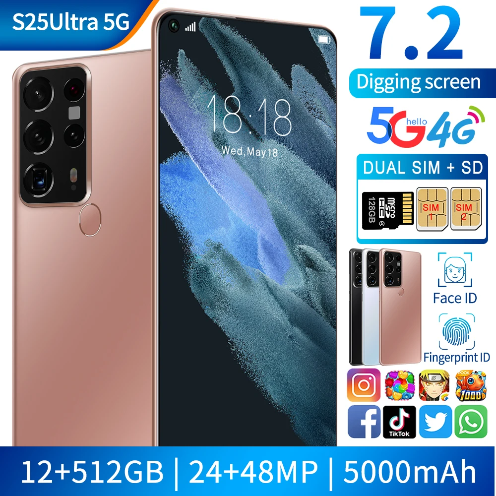 

New S25Ultra 5G Global Version 12G 512G 5800mAh Battery 5G Android10 24MP 48MP Camera Face ID Mobile Phone