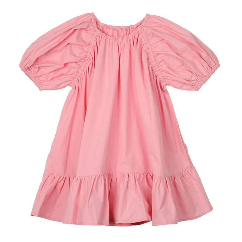 

Girls Casual Summer Dresses 2021 Korean Kids Solid Princess Vestidos Short Sleeve Children Ruffles Party Costume 3-7Y