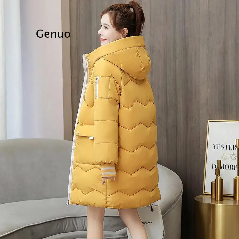 Down Parka Women Winter Hooded Warm Coat  Long Hooded Clothes Loose Jacket Color Quilted Jacket Bread 2021