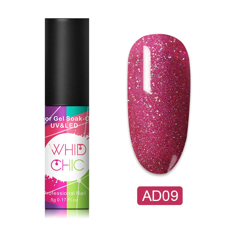 AD09 WHID CHIC 1 бутылка 5 мл Блестящий цветной Гель-лак для ногтей Блестящие Блестки долговечный впитывающий УФ-гель для ногтей для самостоятельного дизайна ногтей - Цвет: AD09