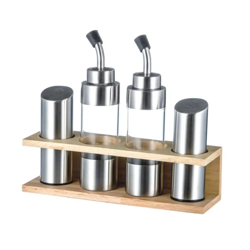 

5 шт. набор бутылок для приправ с деревянной полкой, держатель для бутылки для перца, кухонные инструменты для хранения масла, перца, уксуса, ...