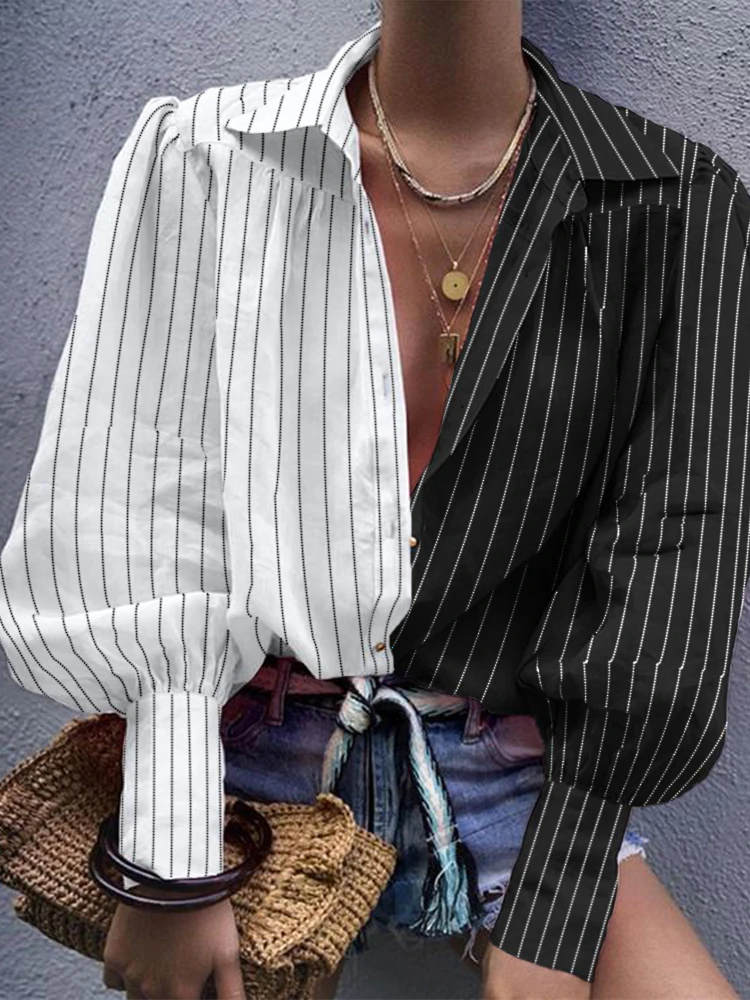 Женская Повседневная Блузка в полоску с рукавами-фонариками | одежда
