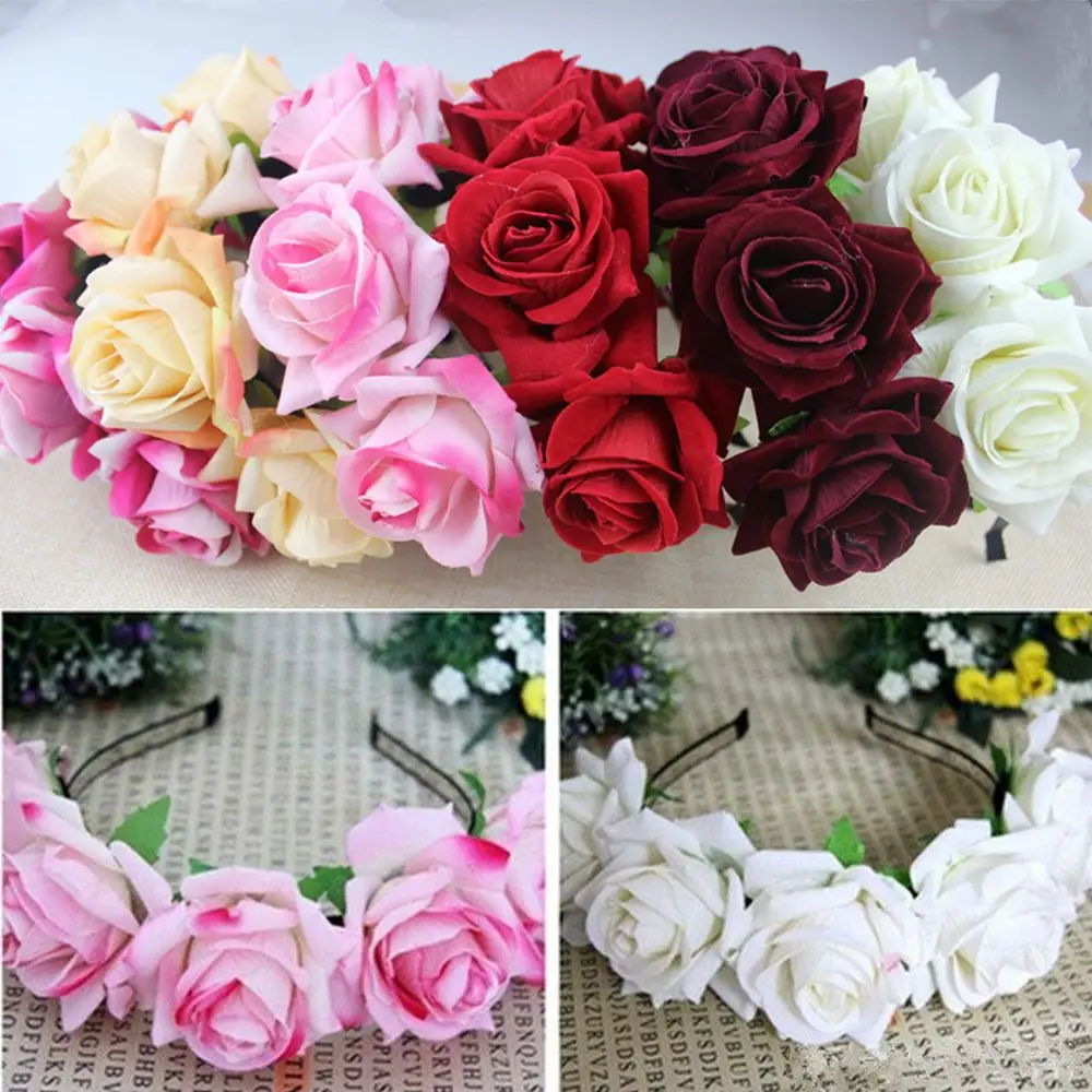

1 Pcs Floral Rose Flower Headdress Hair Hoop Women Fashion New Headband Velvet Handmade Bride Wreath Garland Wedding Headwear