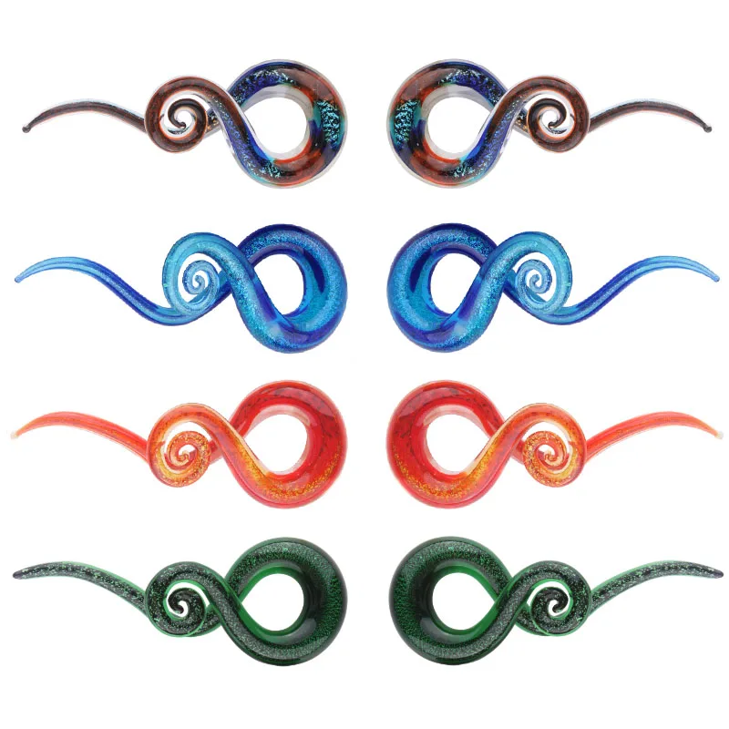 1 пара ушных туннелей из стекла Pyrex спиральные заглушки ручной работы правый и