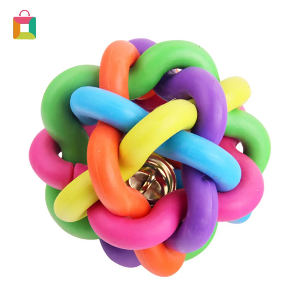 

Pet Dog Puppy Cat Colorful Rubber Training Chew Ball Pet Products Bell Squeaky Sound Play Toy Dog Ball Bite Resistant Play Ball