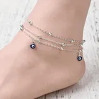 1 шт. многослойный ножной браслет серебряного цвета позолоченный белый синий глаз эмалированный браслет-цепочка на лодыжку для женщин пляжные украшения для ног