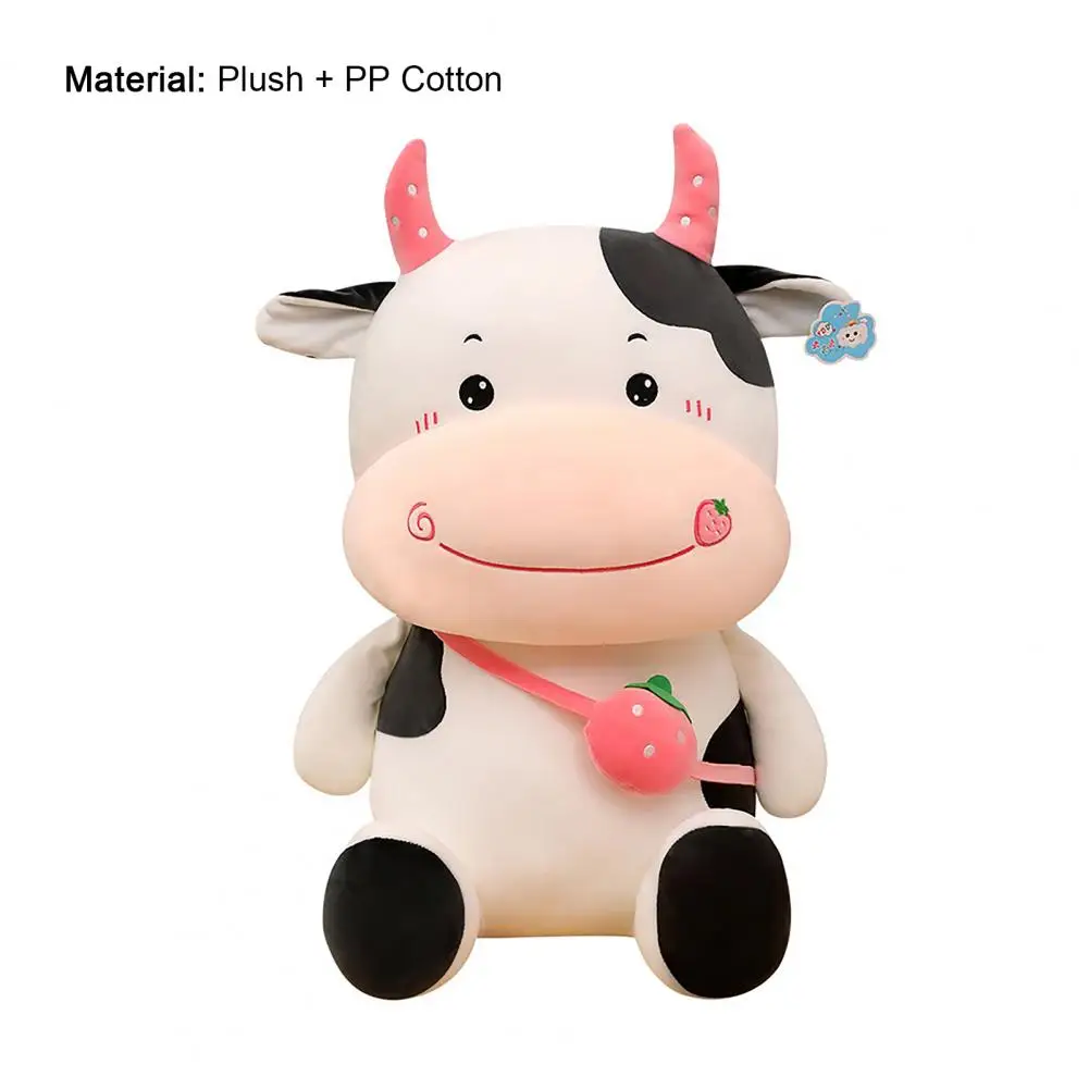 

2021 New Strawberry Cow Pet Pillow Plush Doll Simulation Stuffed Toy Cartoon Animal Hug Sleep Pillow for Home Nice Gift