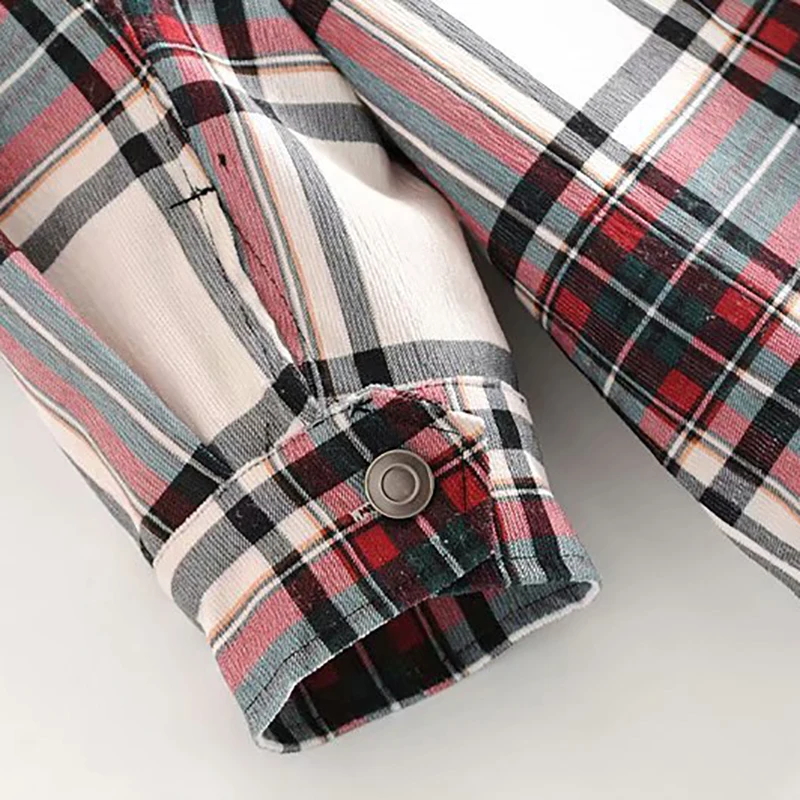 Женская мода большого размера Вельветовая клетчатая блузка багги с длинным