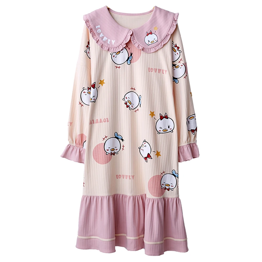 Women Nightgowns 2021 New Spring And Autumn Cotton Female Nightdress Fashion Long-Sleeve Sleepwear Teenager Girl Cartoon Q07