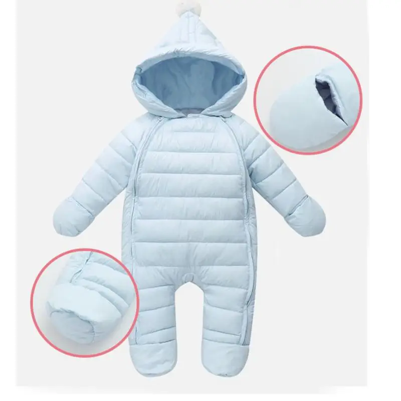 

2019 Warm Infants Clothes 0-12M Baies Boys Girls Winter Warm Hooded Rompers Kids Baby Footies Jumpsuits