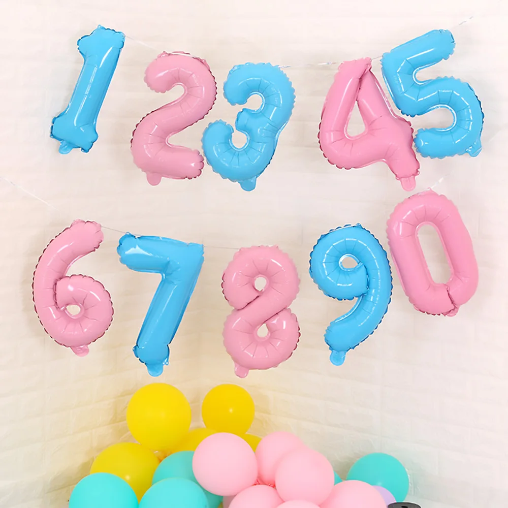 

16inch Blue Pink 0-9 Number Aluminum Foil Balloon Children Birthday Party Decoration