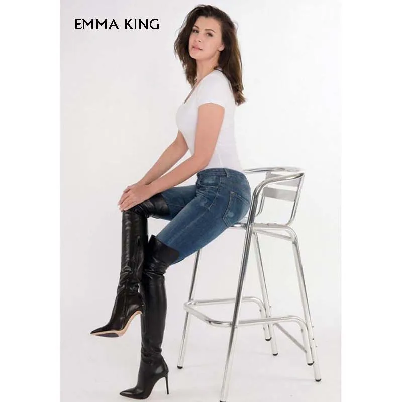 Новинка высокие сапоги трубы Женские Сапоги выше колена из искусственной кожи с