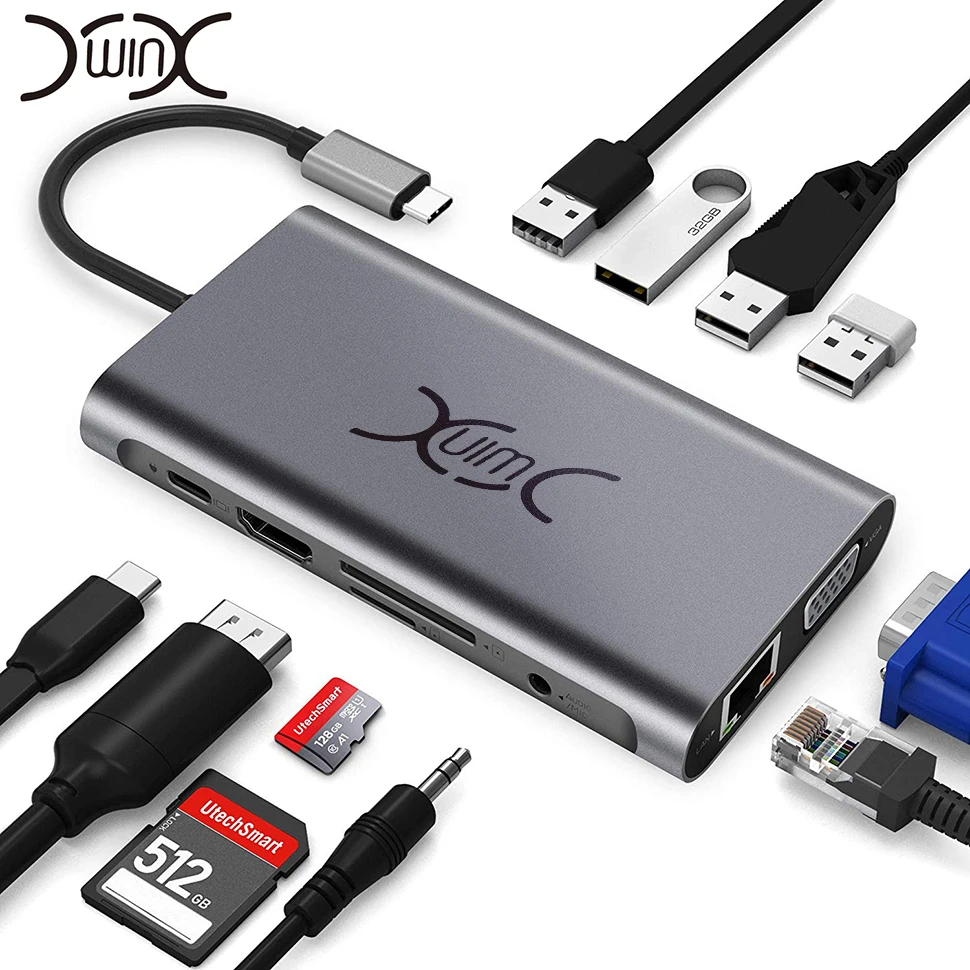 YXwin USB C концентратор 3 0 Мульти HDMI адаптер SD TF кардридер RJ45 разветвитель для MacBook Pro
