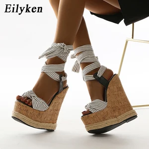 Eilyken New Fashion Ankle Strap Roman Gladiator Wedges Sandals Women Lace Up Platform High Heels Summer Open Toe Ladies Shoes