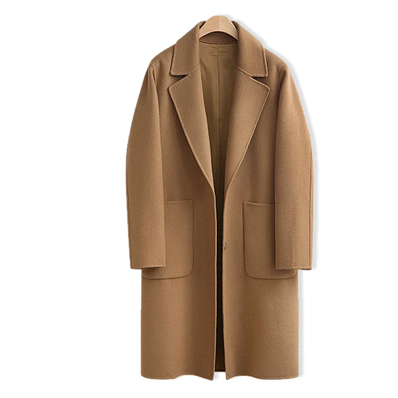 Зимнее женское длинное шерстяное пальто однотонное Свободное с отложным
