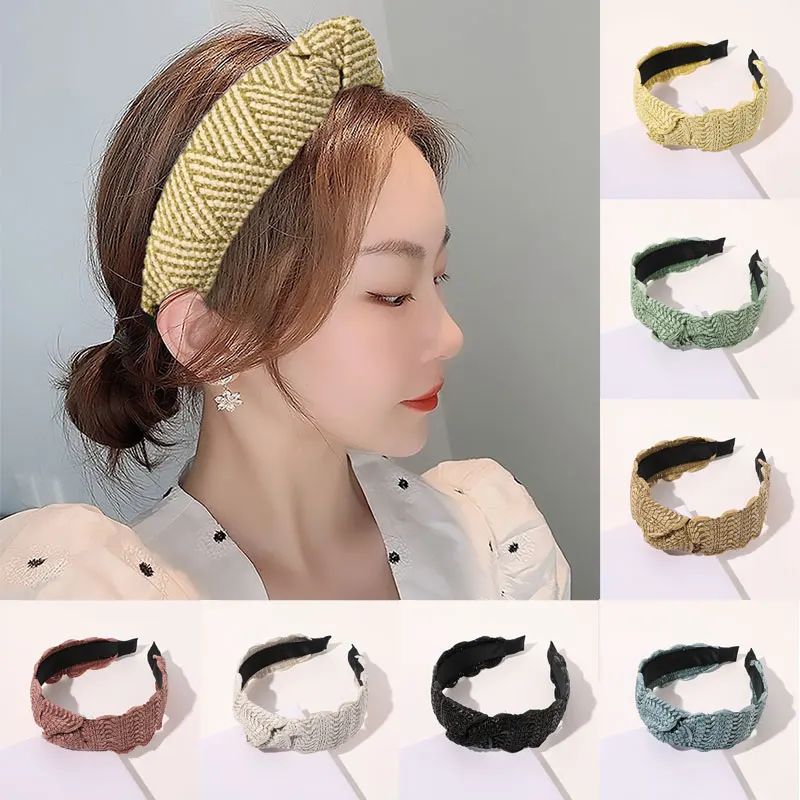 

Cross Knotted Hair Hoop Weaving Straw Headband Gold Lace Raffia Female Handmade Hair Accessories Wide Brimmed Head Hoop