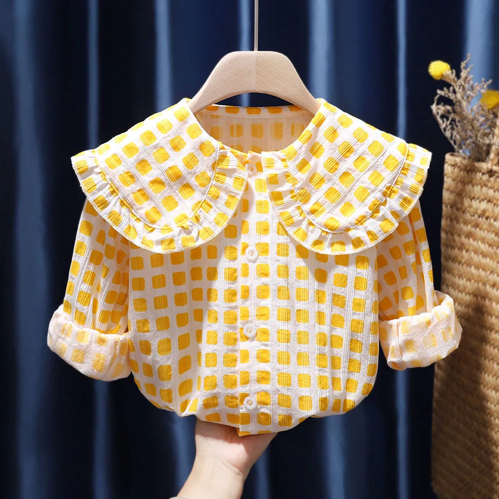 Блузка для маленьких девочек хлопковые рубашки рубашка в клетку с длинным