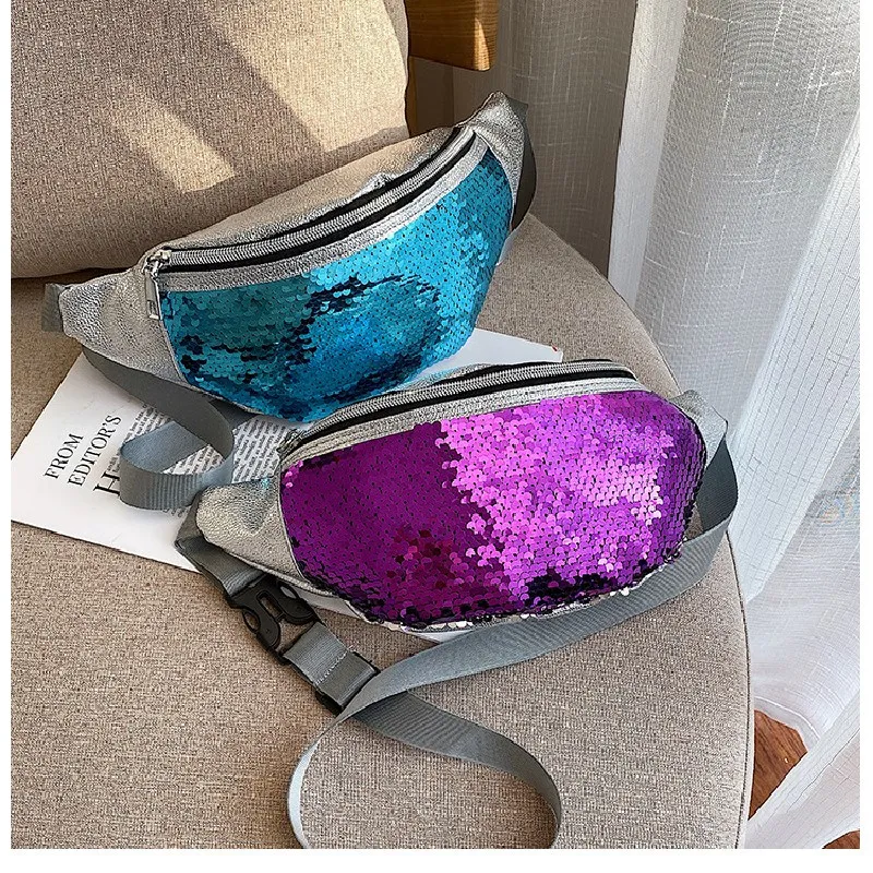 Sequined Waist Bag Chest Bag Women's New Style Mobile Phone Messenger Bag Female Fashion Pu Laser Waist Bag Korean-Style