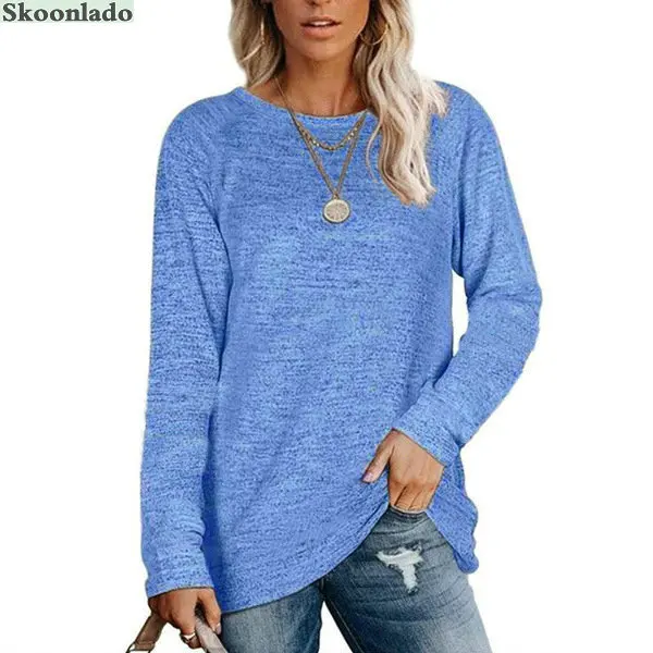 

Plus Size 5XL Newest Women Long Sleeve Tops Casual Simple Style Lady Top Good Quality Cotton Clothes Round Neck T-Shirt Solid