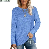 plus size 5xl newest women long sleeve tops casual simple style lady top good quality cotton clothes round neck t shirt solid