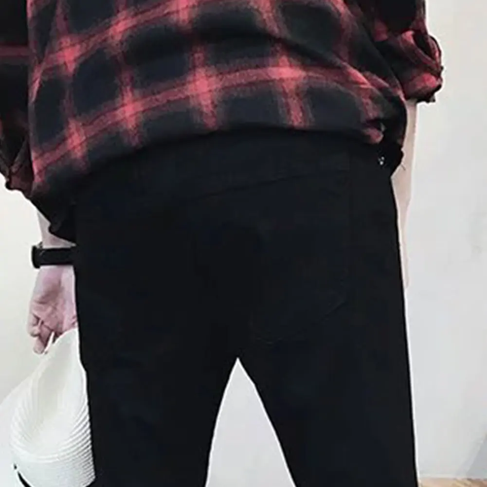 

Pencil Pants Zipper Casual Denim With Ring Skinny Thin Trousers Spring Elastic Autumn Mid Waist Men Jeans Fashion