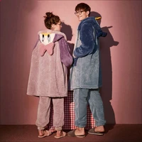 cartoon duck hat couple pajamas women flannel sleepwear mens home service suits autumn and winter thickened hooded nightgown