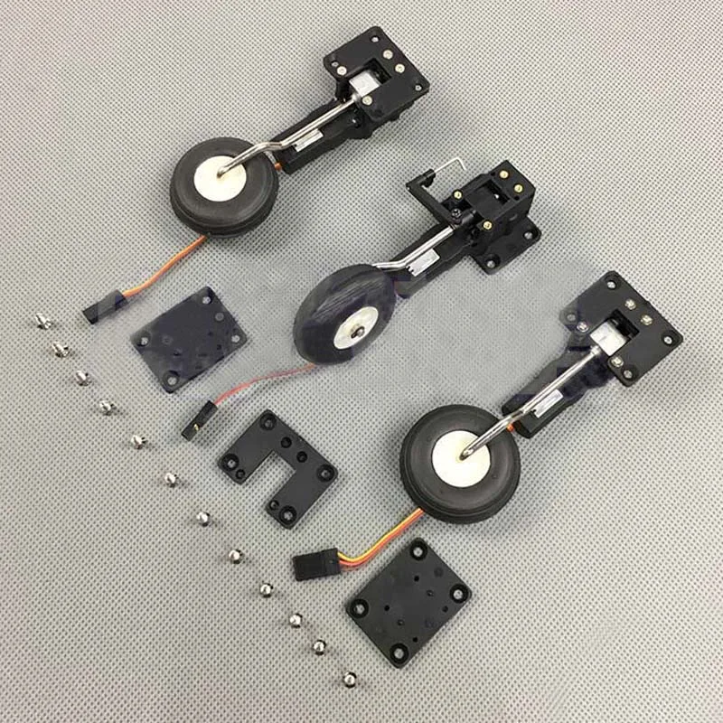 Engranaje de aterrizaje retr&aacute;ctil electr&oacute;nico para Dron RC, Agujero del eje de direcci&oacute;n de Metal de 3mm, di&aacute;metro de rueda Horizontal/Vertical de 38mm, 90 &deg;, 25g, 1 Juego-0