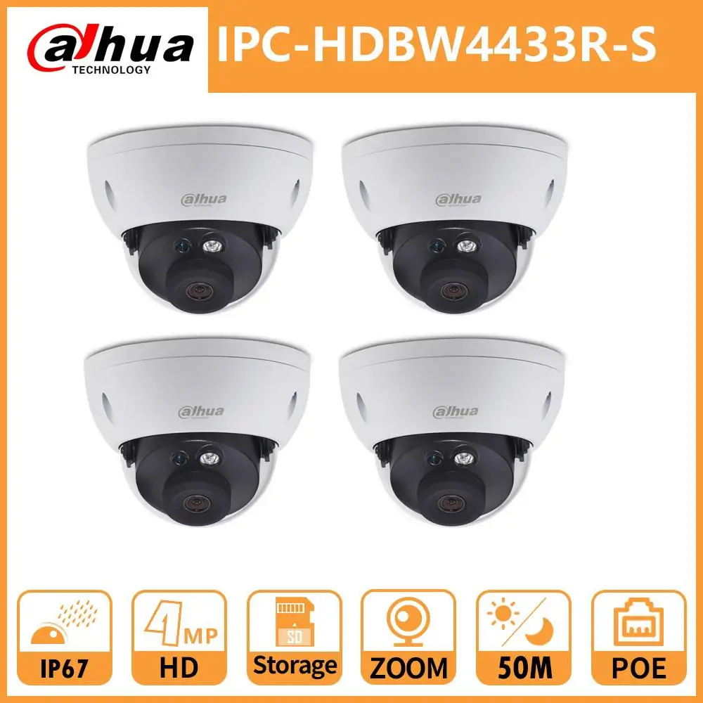 Dahua IP камера DH IPC HDBW4433R S 4 МП зум купольная CCTV POE Onvif сетевая HD IR50M IP67 слот для sd