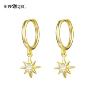sipenjel trendy cubic zircon star drop earrings exquisite korean small earrings for women smooth hoop jewely