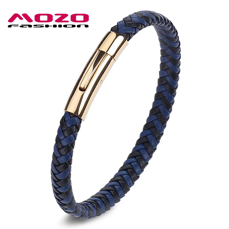 SJ501-LH Mozo Fashion Для мужчин браслеты с подвесками Браслеты кожаный жгут синего цвета Смешанная плетеный браслет простые Стиль панк Человек Классический Серебряные ювелирные изделия 501 - Окраска металла: SJ501-LH